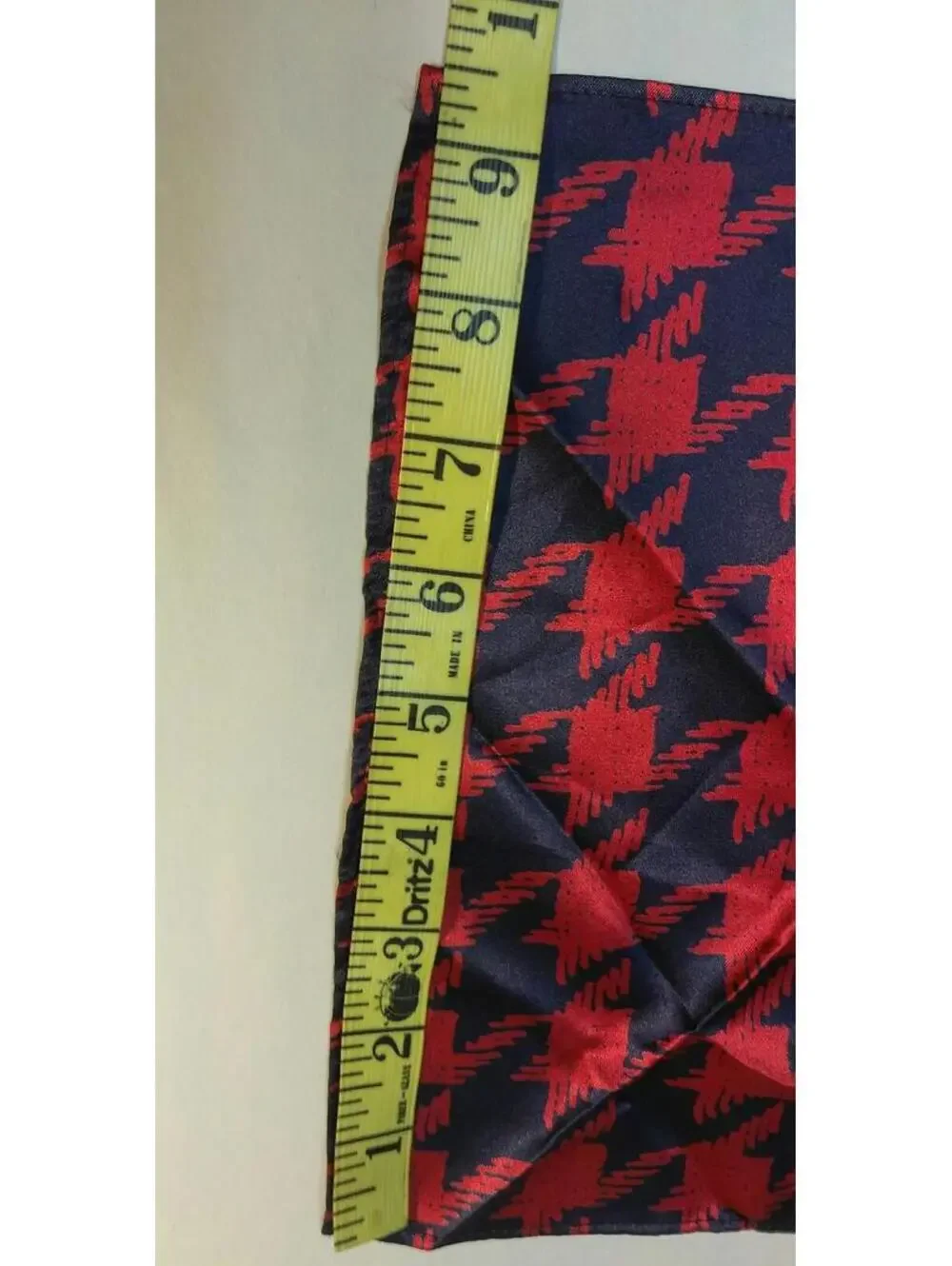 Vintage 70s 80s Men's Houndstooth Handkerchief Hankie Royal Blue Burgundy Red